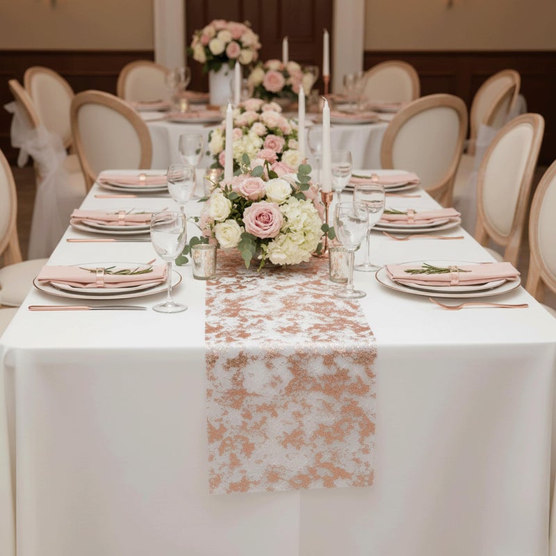 PapaKit Sparkle Metallic Rose Gold Thin Table Runner 11"x84", Pack of 2 for Holidays, Wedding, Parties and Everyday Decoration - Image 1